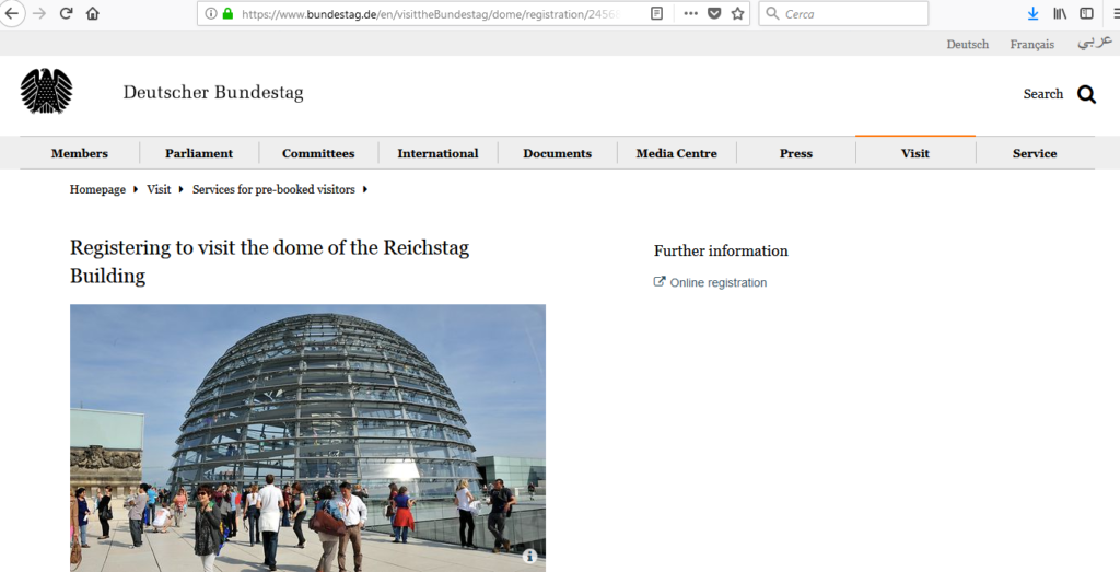 prenotare i biglietti per il parlamento tedesco, bundestag registration online